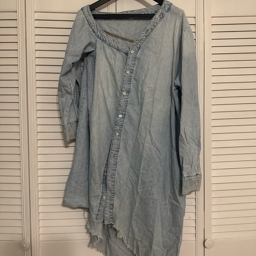 Zara Light Blue Denim Off The Shoulder Dress